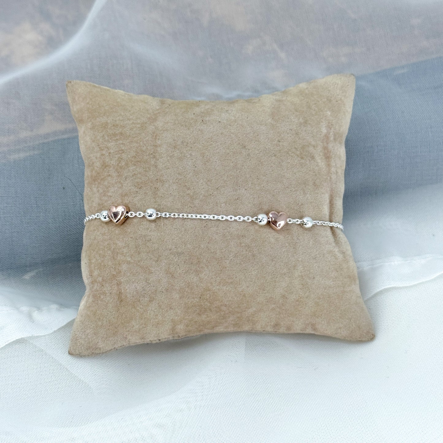 Bracciale catena forzatina argento alternata da stelle o cuori rosè - Lumiere Bijoux