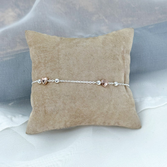 Bracciale catena forzatina argento alternata da stelle o cuori rosè - Lumiere Bijoux