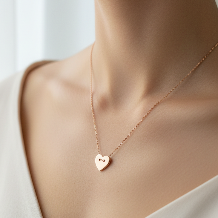 Collana catena forzatina cm38 con cuore bottone da 1 cm - Lumiere Bijoux