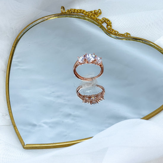 Anello fedina argento rosé regolabile trilogi zirconi - Lumiere Bijoux