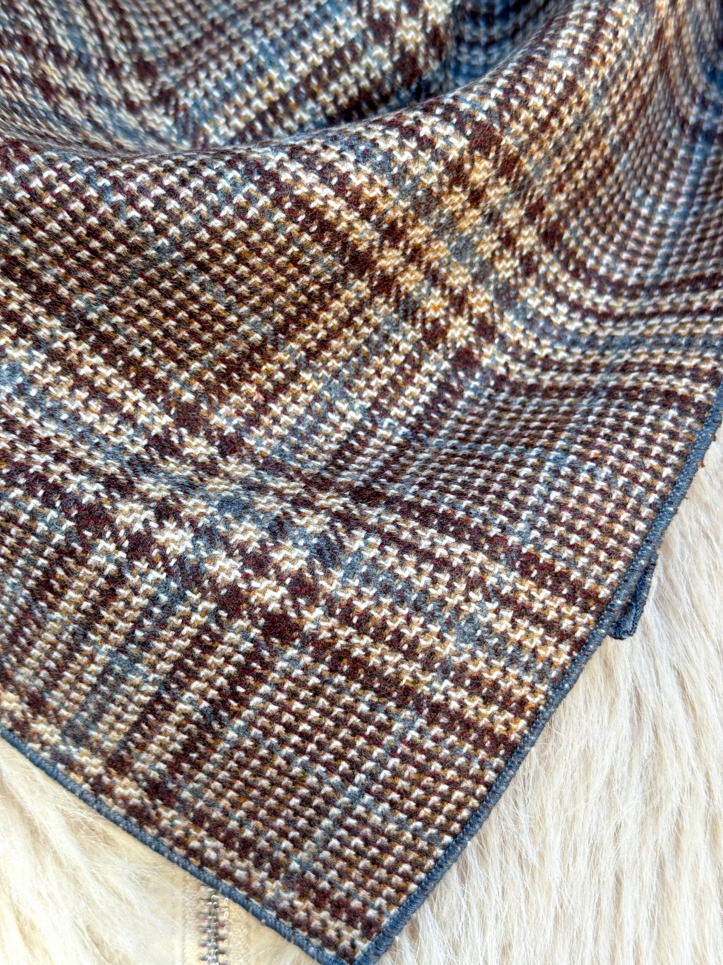 Foulard in lana tartan beige cioccolato azzurro polvere 70x70 cm - Lumiere Bijoux