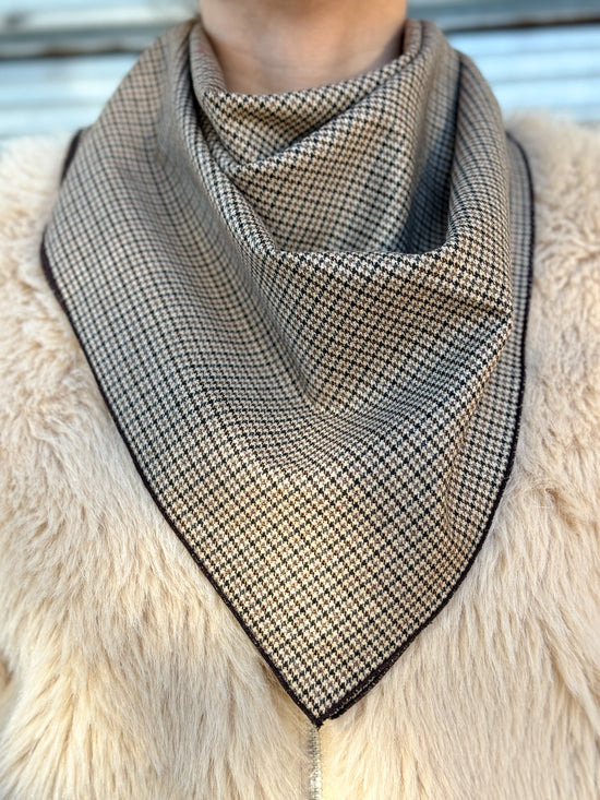 Foulard in lana pied de poule nero beige 70x70 cm - Lumiere Bijoux