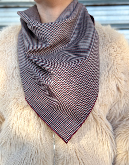 Foulard in lana pied de poule blu bordeaux 70x70 cm - Lumiere Bijoux