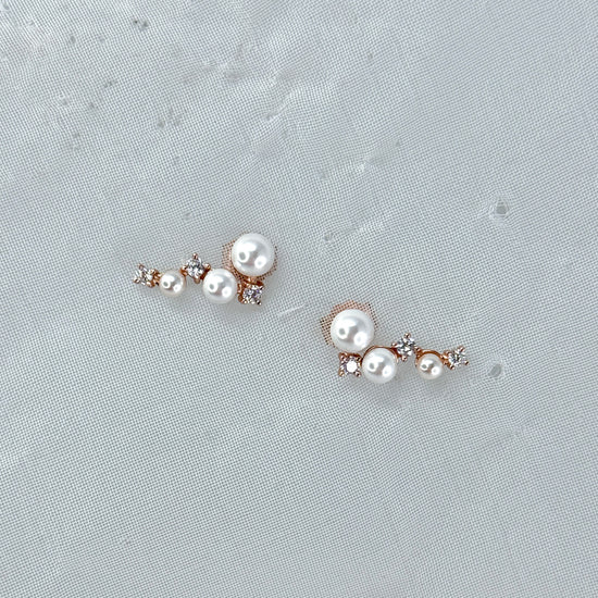 Coppia orecchini alternati perle degradé e zirconi da 0.2 cm - Lumiere Bijoux