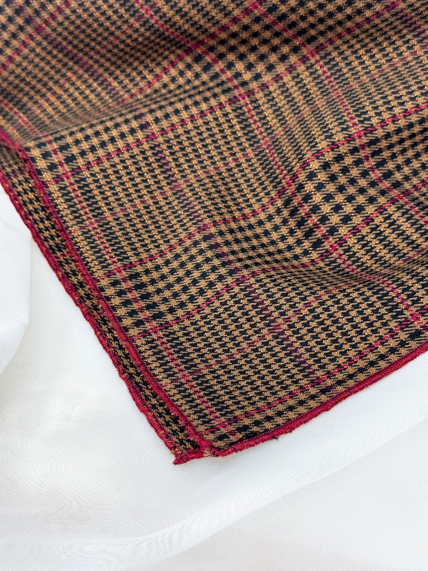 Foulard in lana tartan bronzo lurex bordeaxu 70x70 cm - Lumiere Bijoux