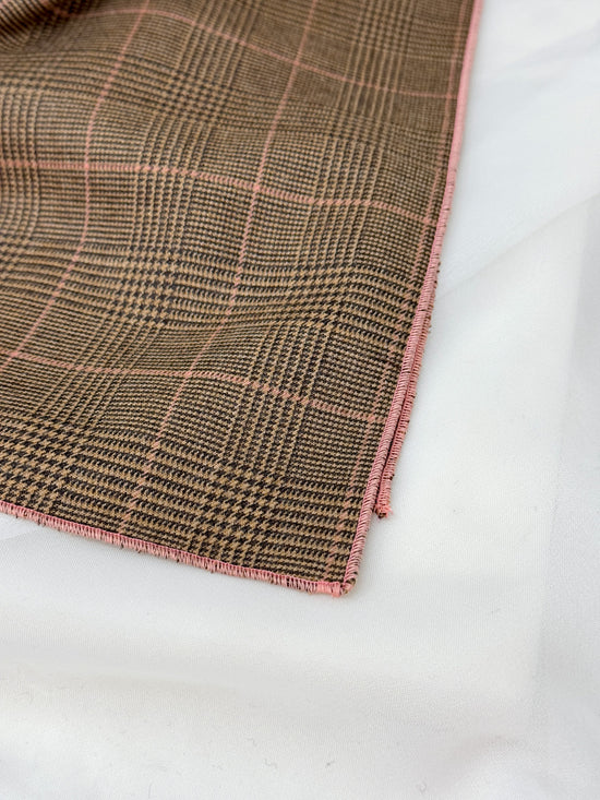 Foulard in lana tartan beige cioccolato rosa 70x70 cm - Lumiere Bijoux