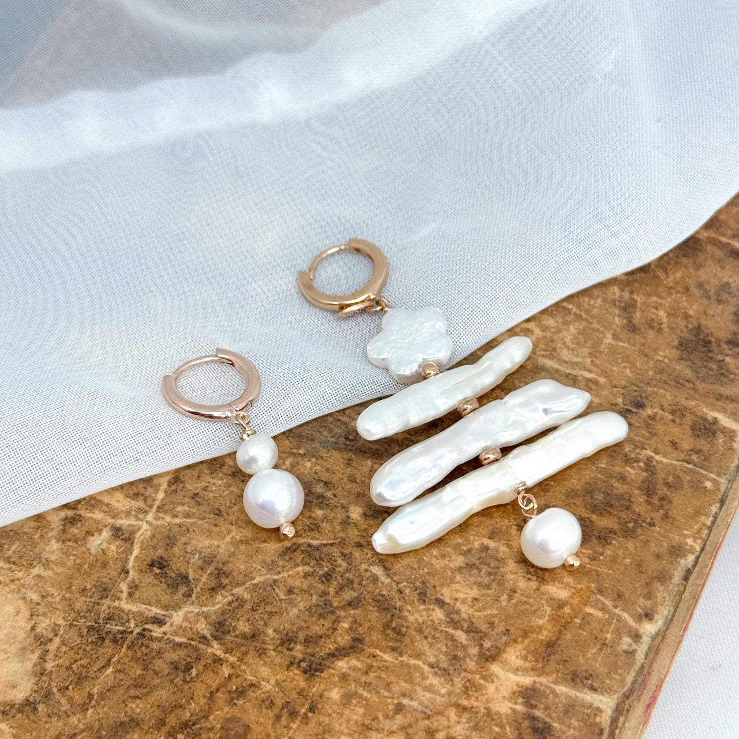 Orecchino Albero di Natale con perle in argento rosé - Lumiere Bijoux