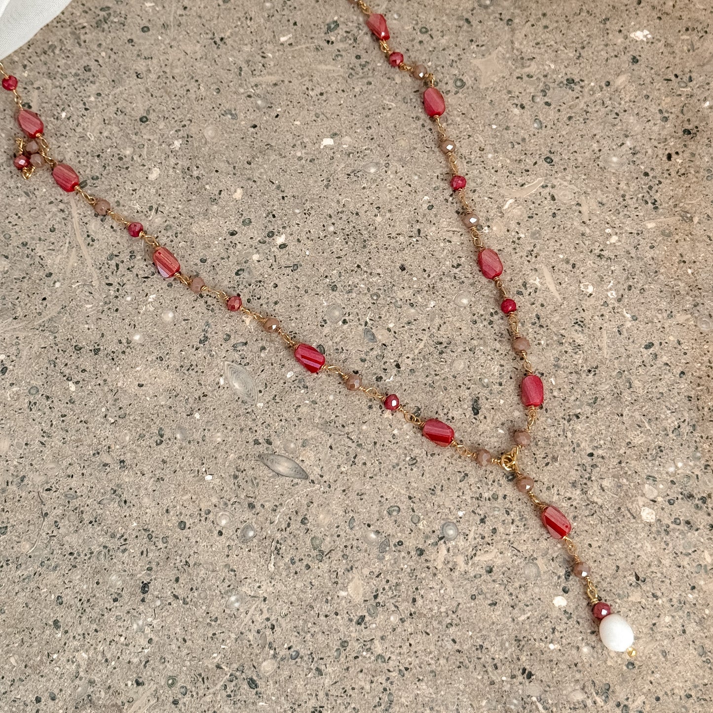Collana cristalli multifomre bordeaux e fango 48cm - Lumiere Bijoux
