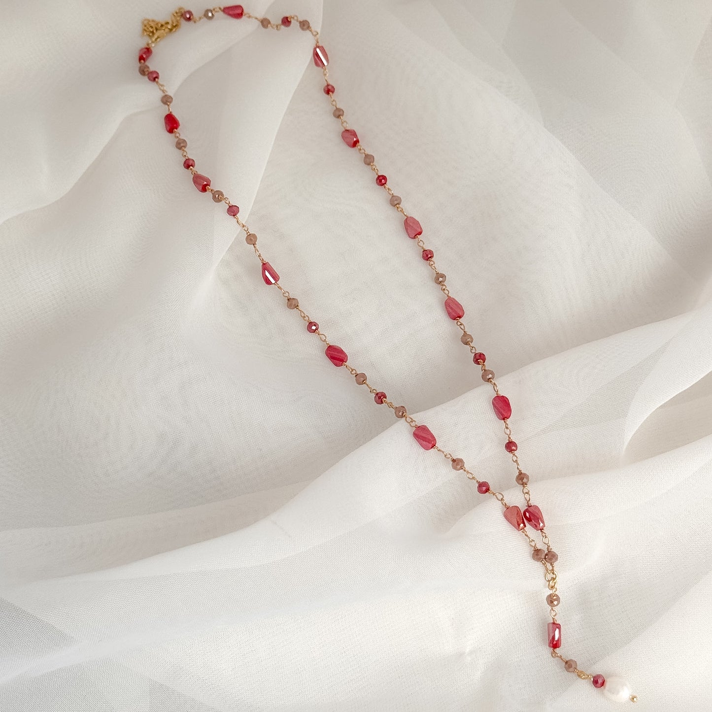 Collana cristalli multifomre bordeaux e fango 48cm - Lumiere Bijoux