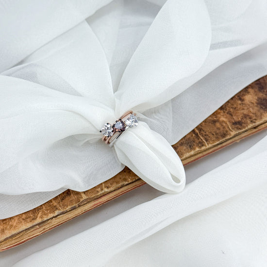 Anello regolabile in argento rosé con punzone rutenio e zircuore bianco o brown da 0.5cm - Lumiere Bijoux