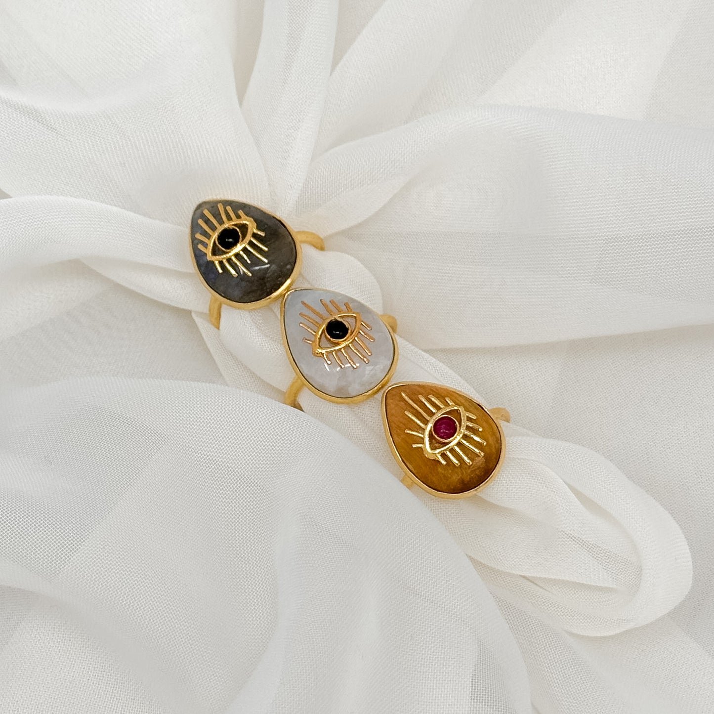 Anello regolabile goccia con occhio dorato - Lumiere Bijoux