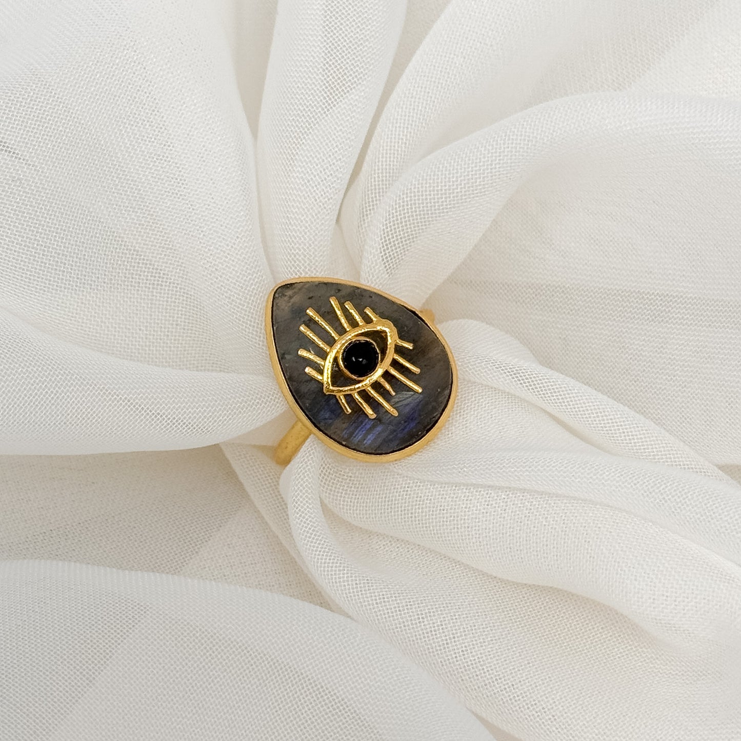 Anello regolabile goccia con occhio dorato - Lumiere Bijoux