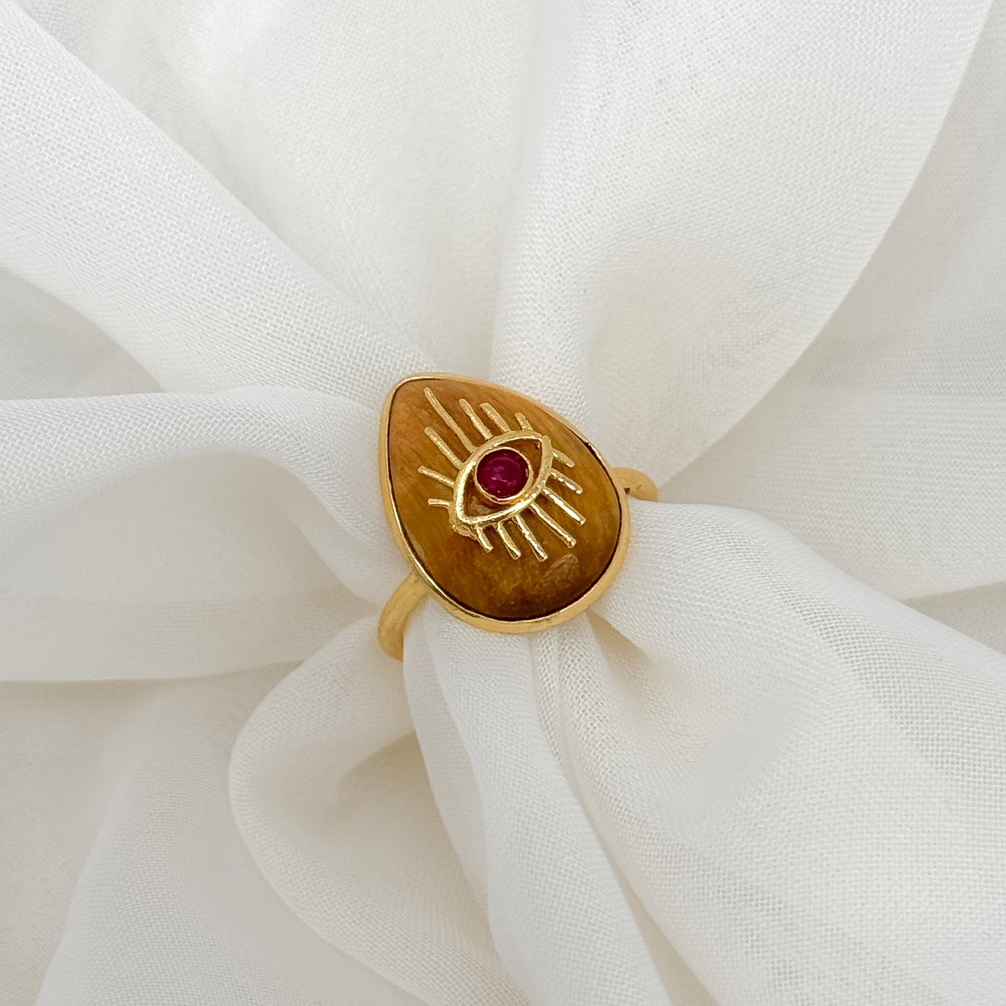 Anello regolabile goccia con occhio dorato - Lumiere Bijoux