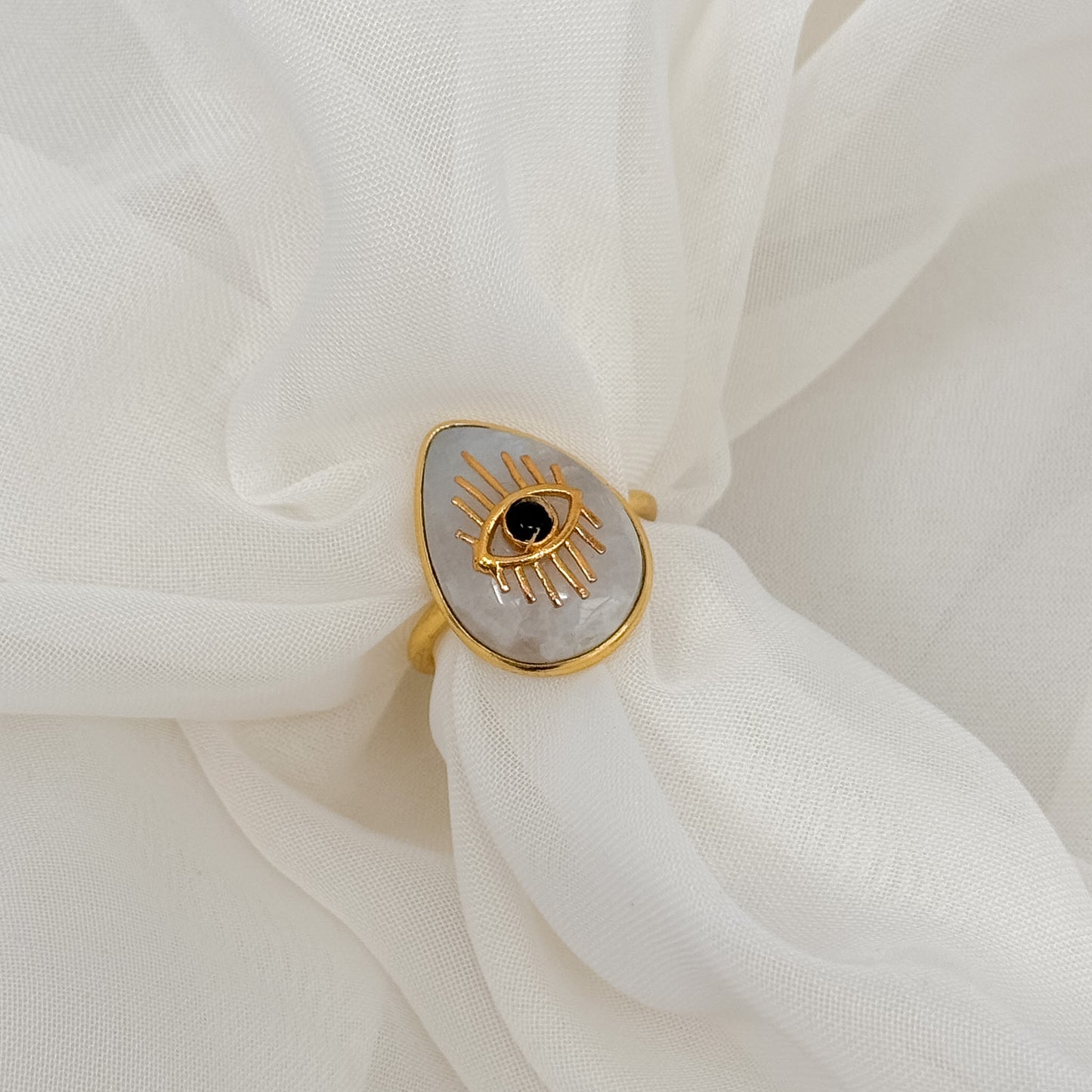 Anello regolabile goccia con occhio dorato - Lumiere Bijoux