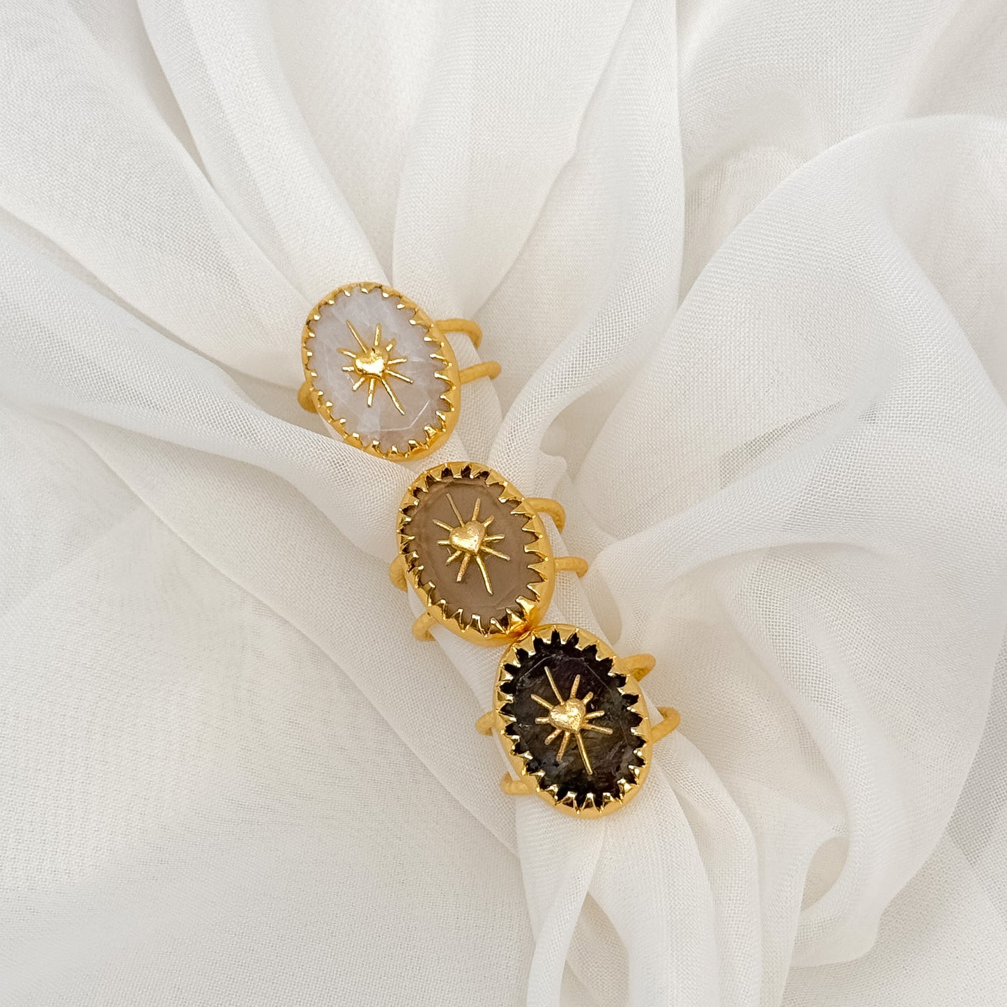 Anello regolabile pietra e cuore sacro - Lumiere Bijoux