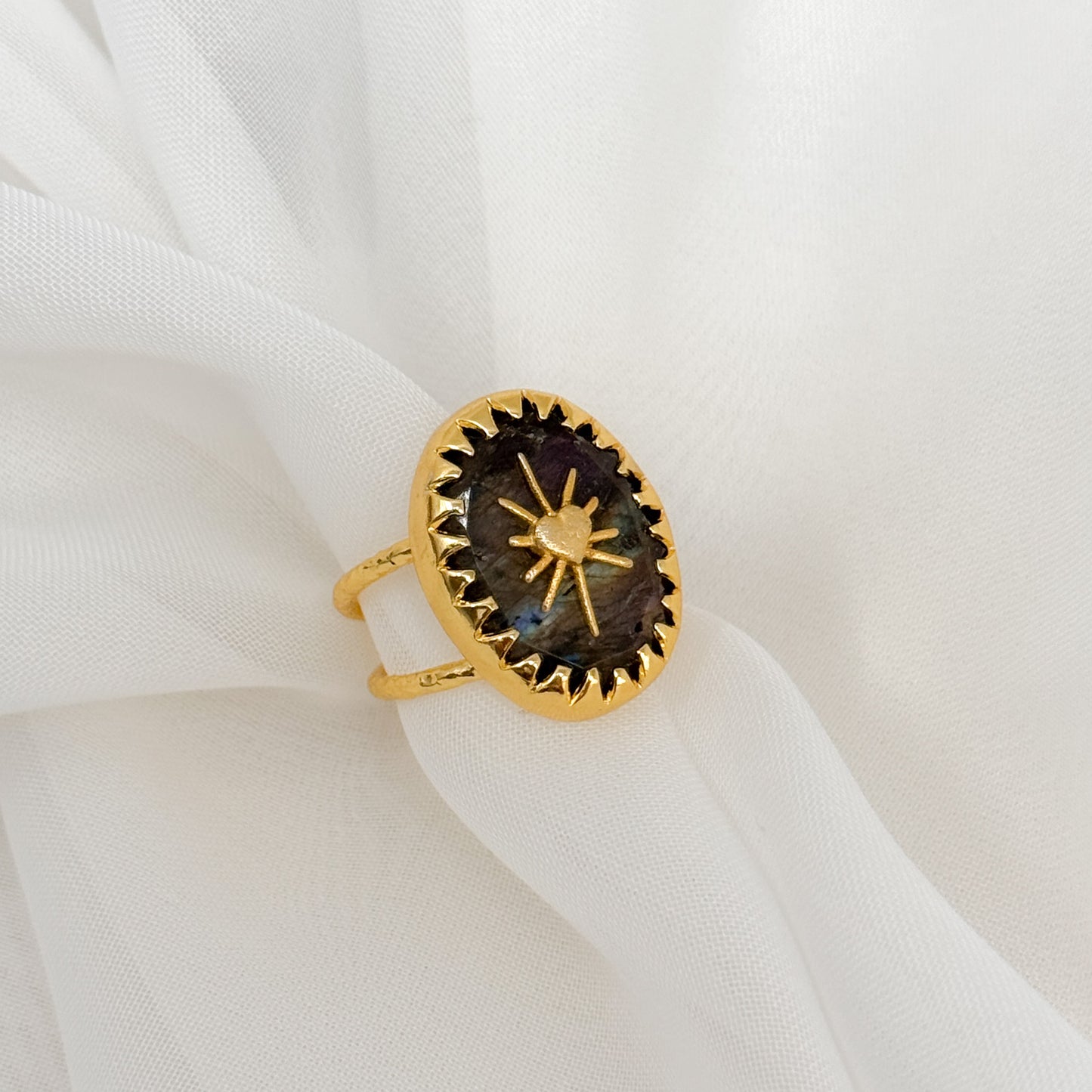 Anello regolabile pietra e cuore sacro - Lumiere Bijoux