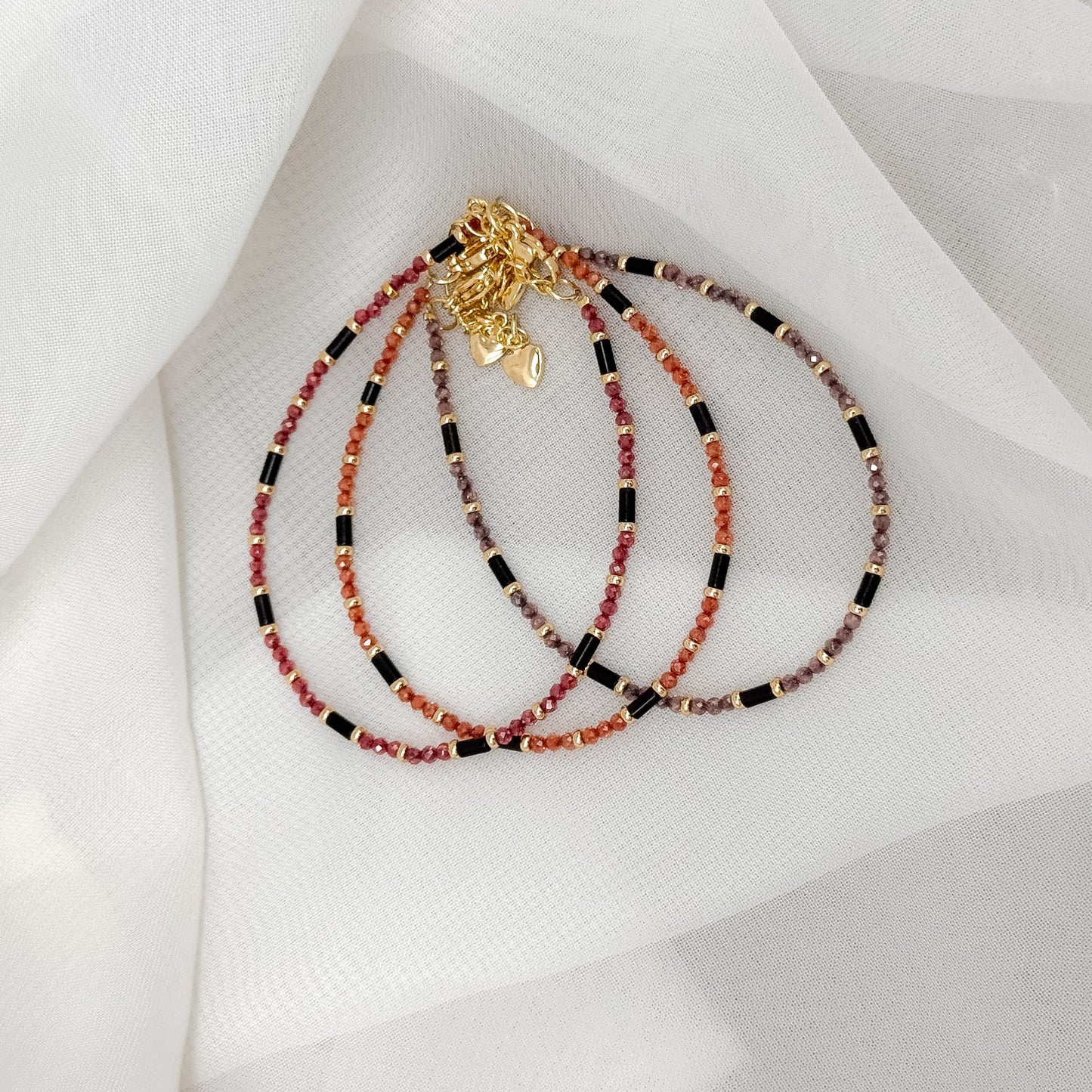 Bracciale cristalli tubetti e pepite ottone dorato - Lumiere Bijoux