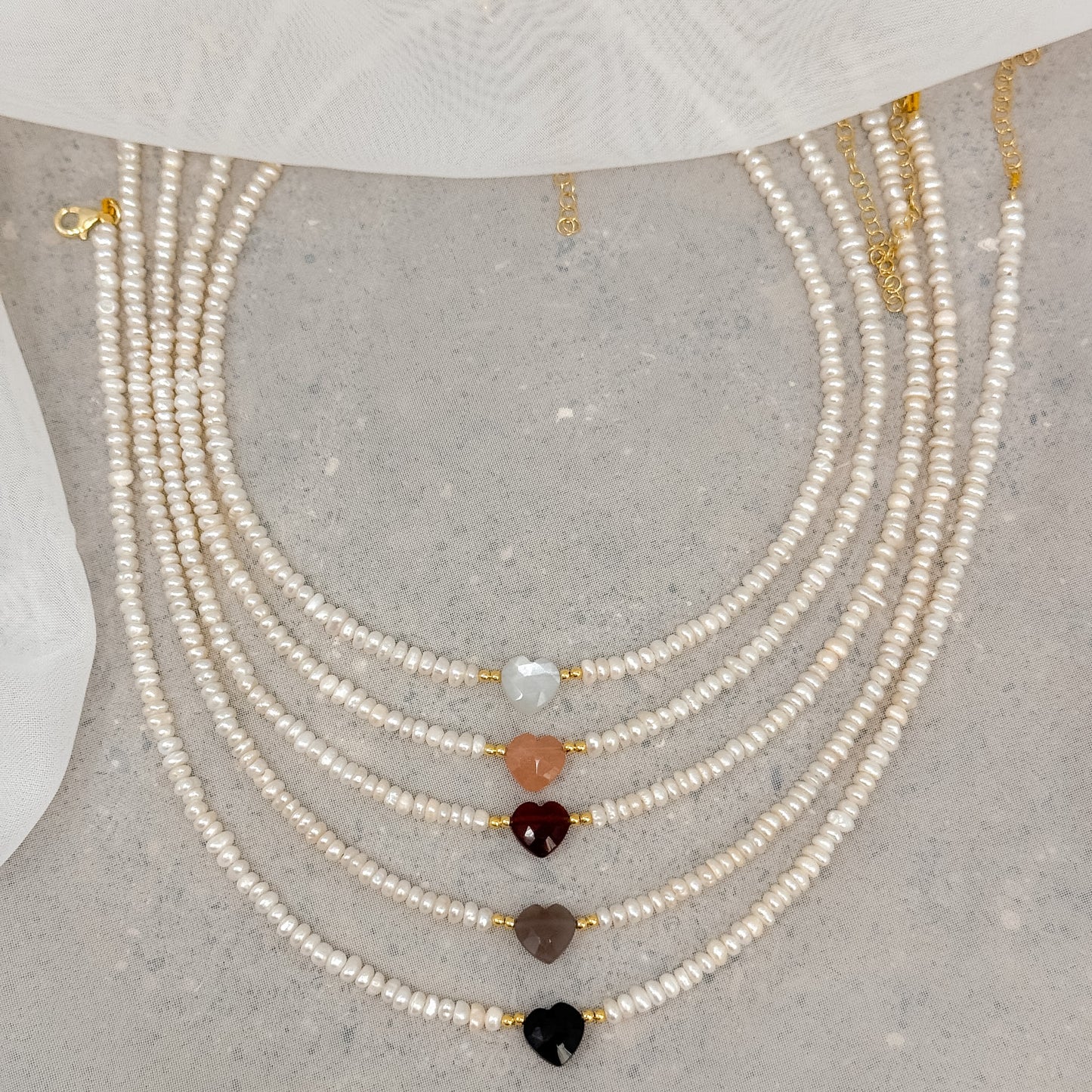 Collana ATENA con perle conchiglia irregolari e pietre semi preziose da 36cm - Lumiere Bijoux