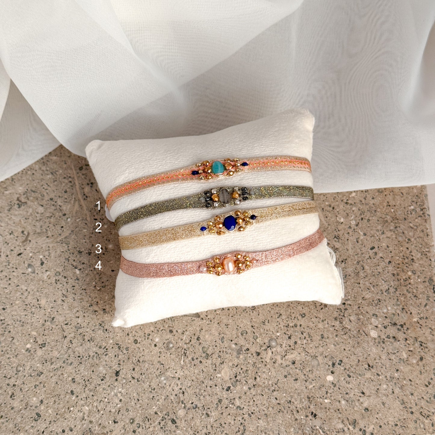 Bracciale Parigi ISLA esclusivo in lurex e pietre semi preziose - 0.7cm regolabile - Lumiere Bijoux