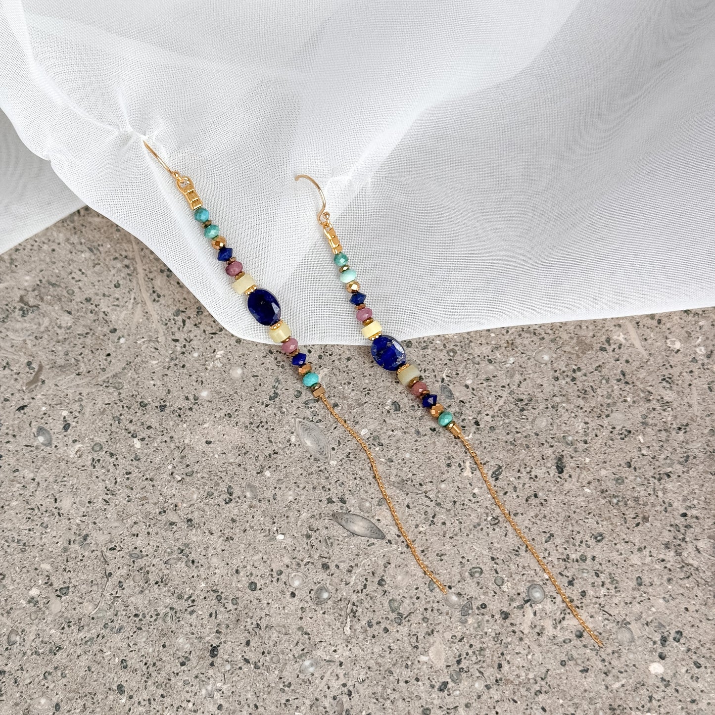 Coppia orecchini pendenti con pietra blu in argento 925 dorato - Lumiere Bijoux