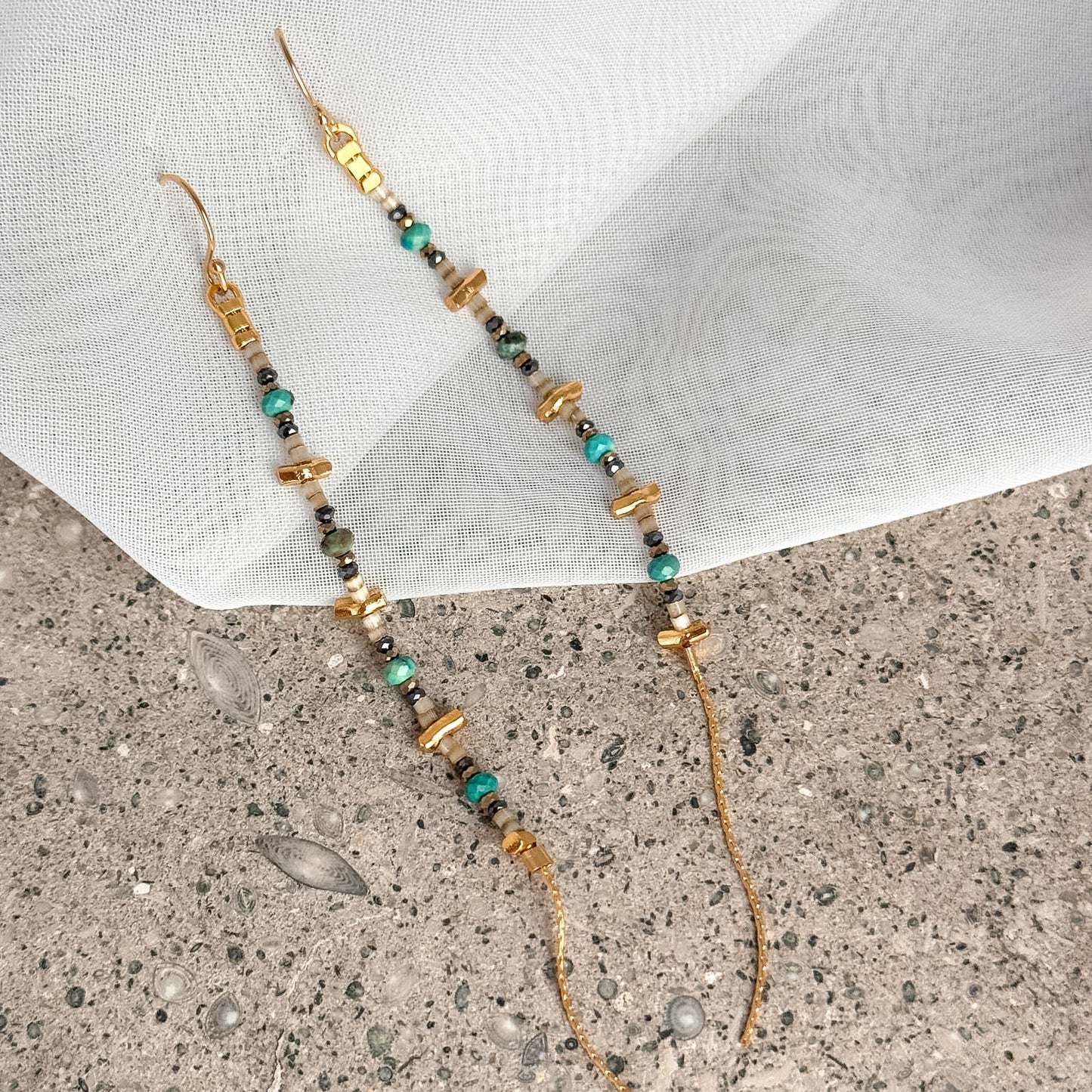 Coppia orecchini pendenti con turchese e pietre in argento 925 dorato - Lumiere Bijoux