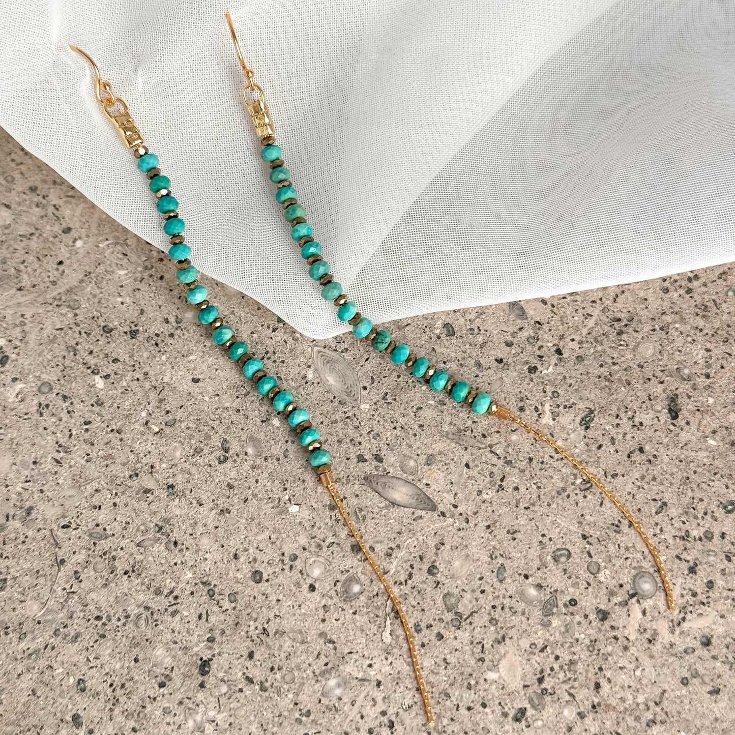 Coppia orecchini pendenti con cascata di turchese in argento 925 dorato - Lumiere Bijoux