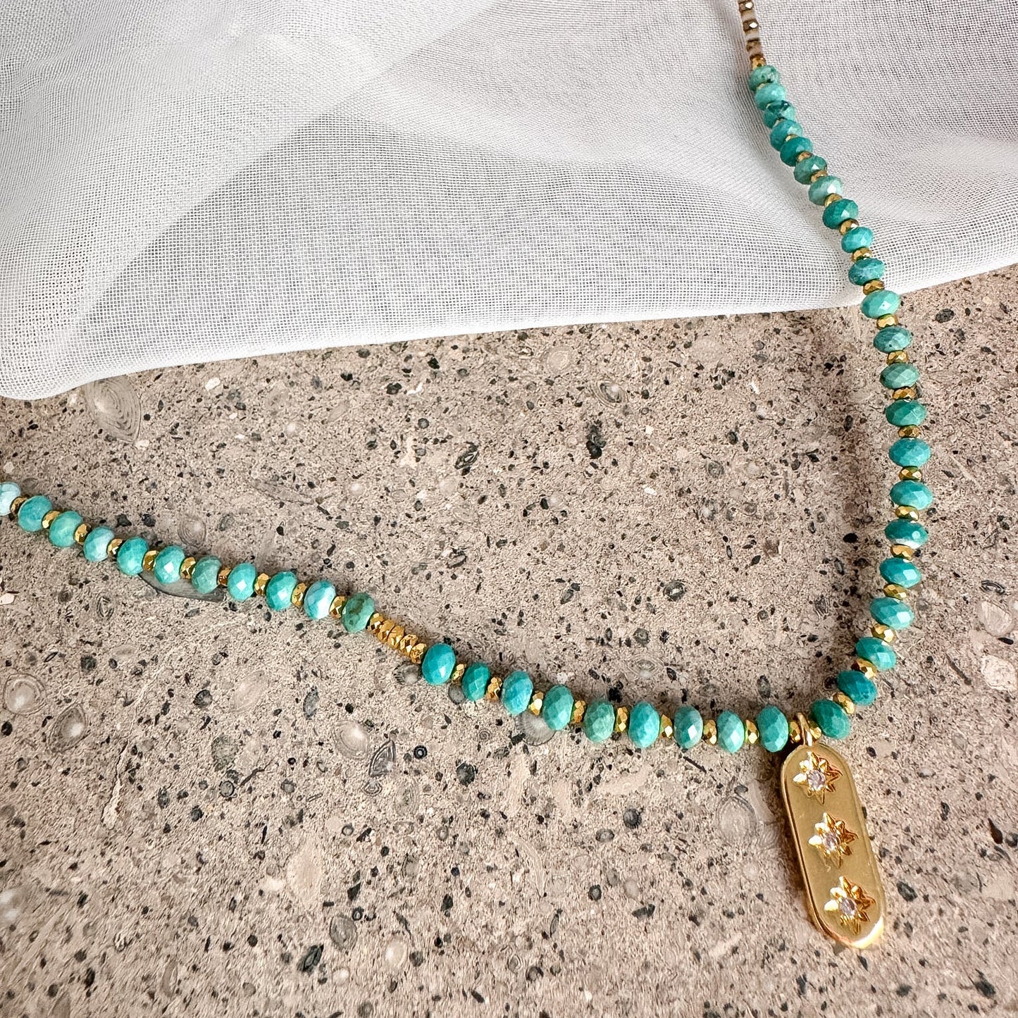Collana Stelle zirconi con turchese e pietre Miyuki - Spiritual - Lumiere Bijoux