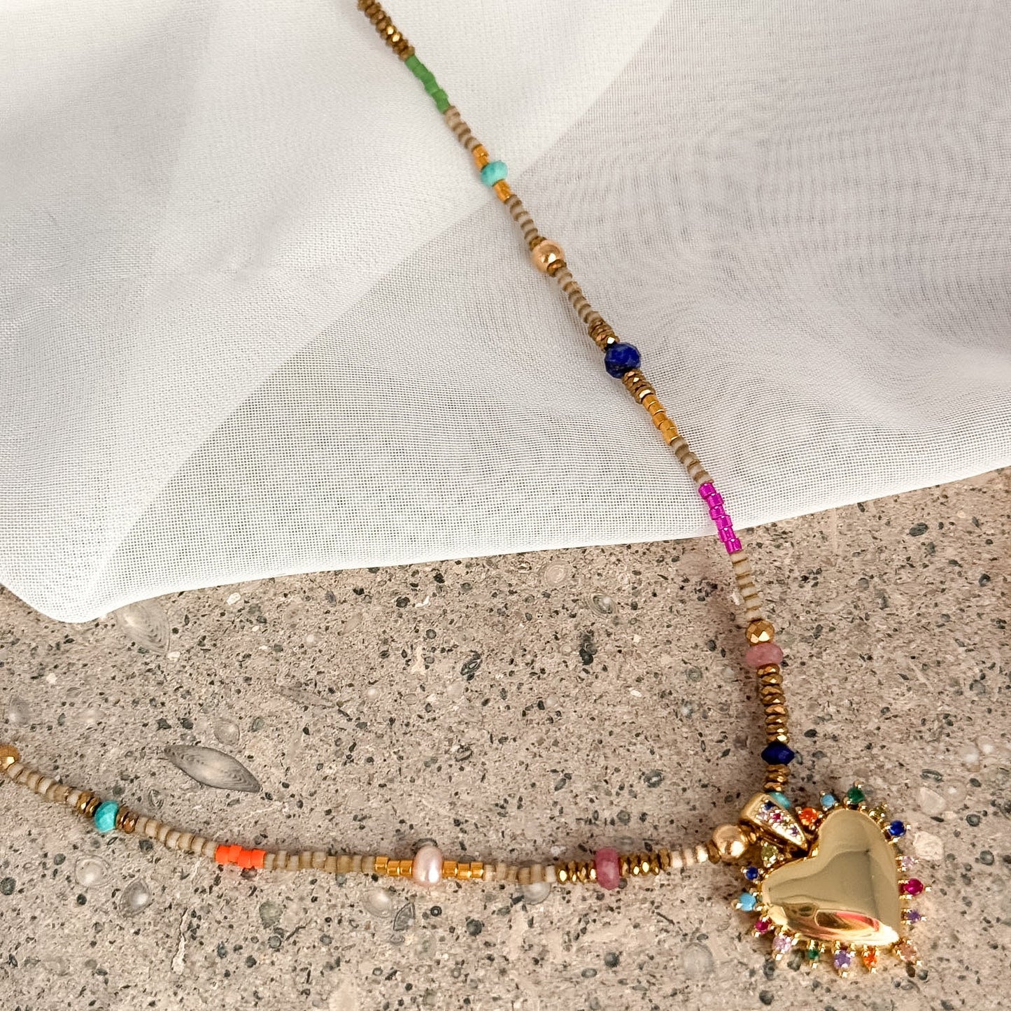 Collana pietre semipreziose con cuore dorato in argento 925 e zirconi - Spiritual - Lumiere Bijoux
