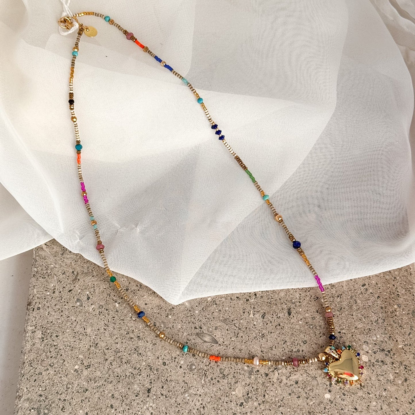 Collana pietre semipreziose con cuore dorato in argento 925 e zirconi - Spiritual - Lumiere Bijoux