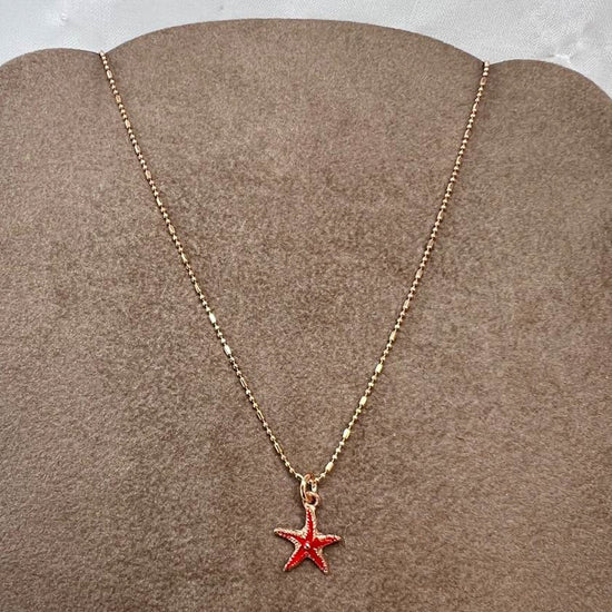 Collana choker 35 cm catena mix dadini militare e stella marina smaltata rossa - Lumiere Bijoux