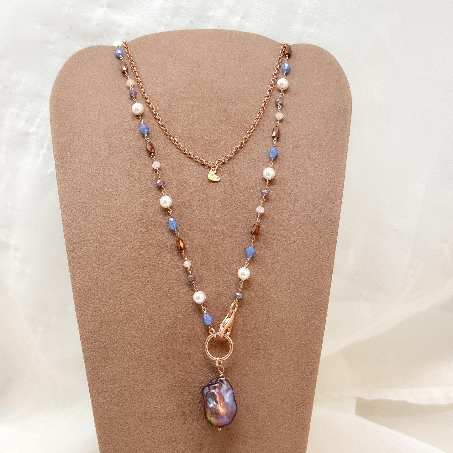 Collana magica lunga trasformabile cm 75 argento con perla barocca nera e micro cuore - Lumiere Bijoux