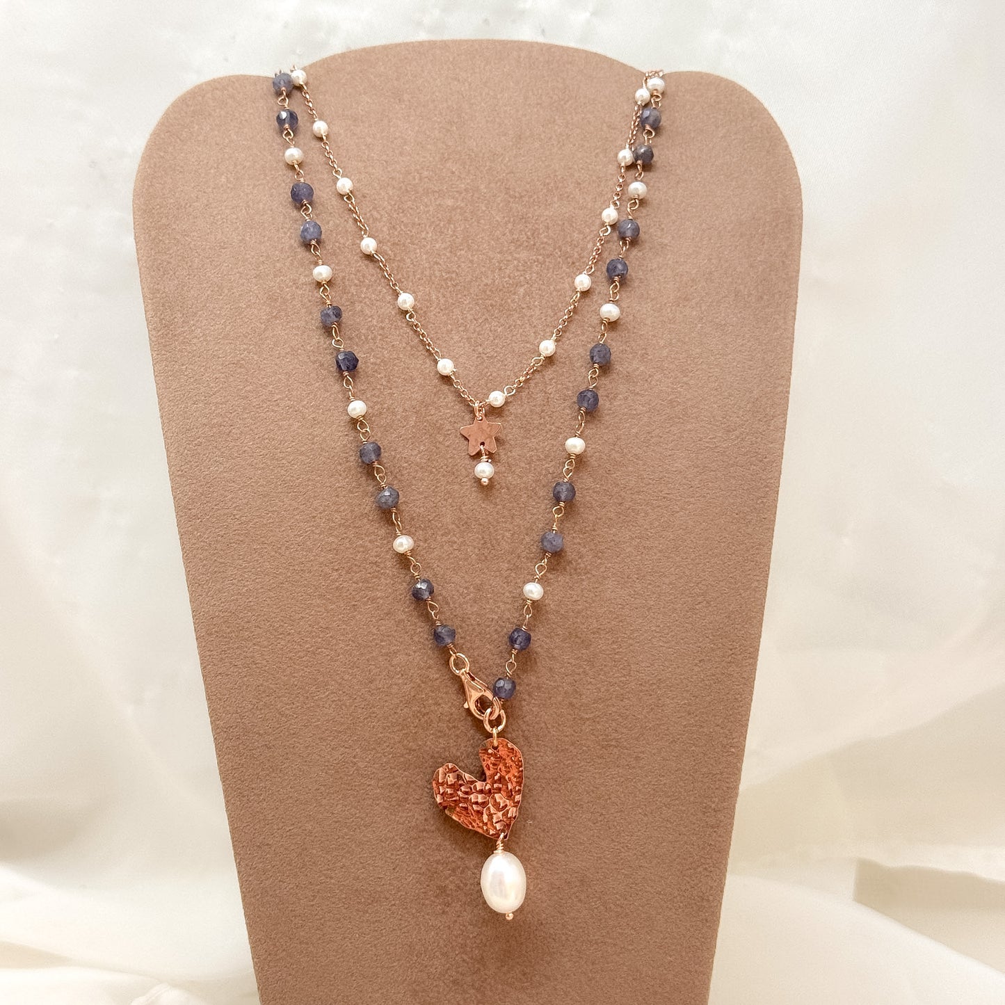 Collana magica lunga trasformabile cm 75 argento con cuore di NINI e stella battua - Lumiere Bijoux