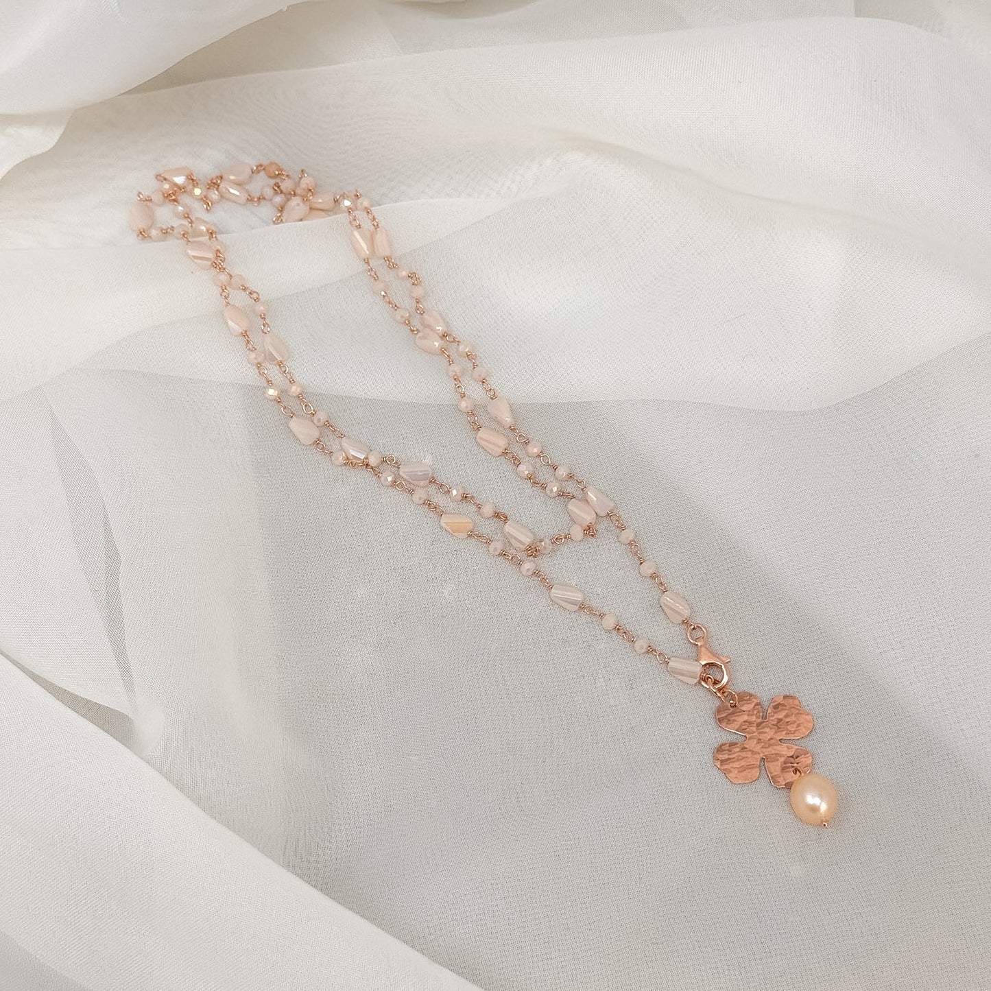 Collana magica lunga trasformabile cm 75 argento con cristalli e cuore di nini e quadrifolio - Lumiere Bijoux