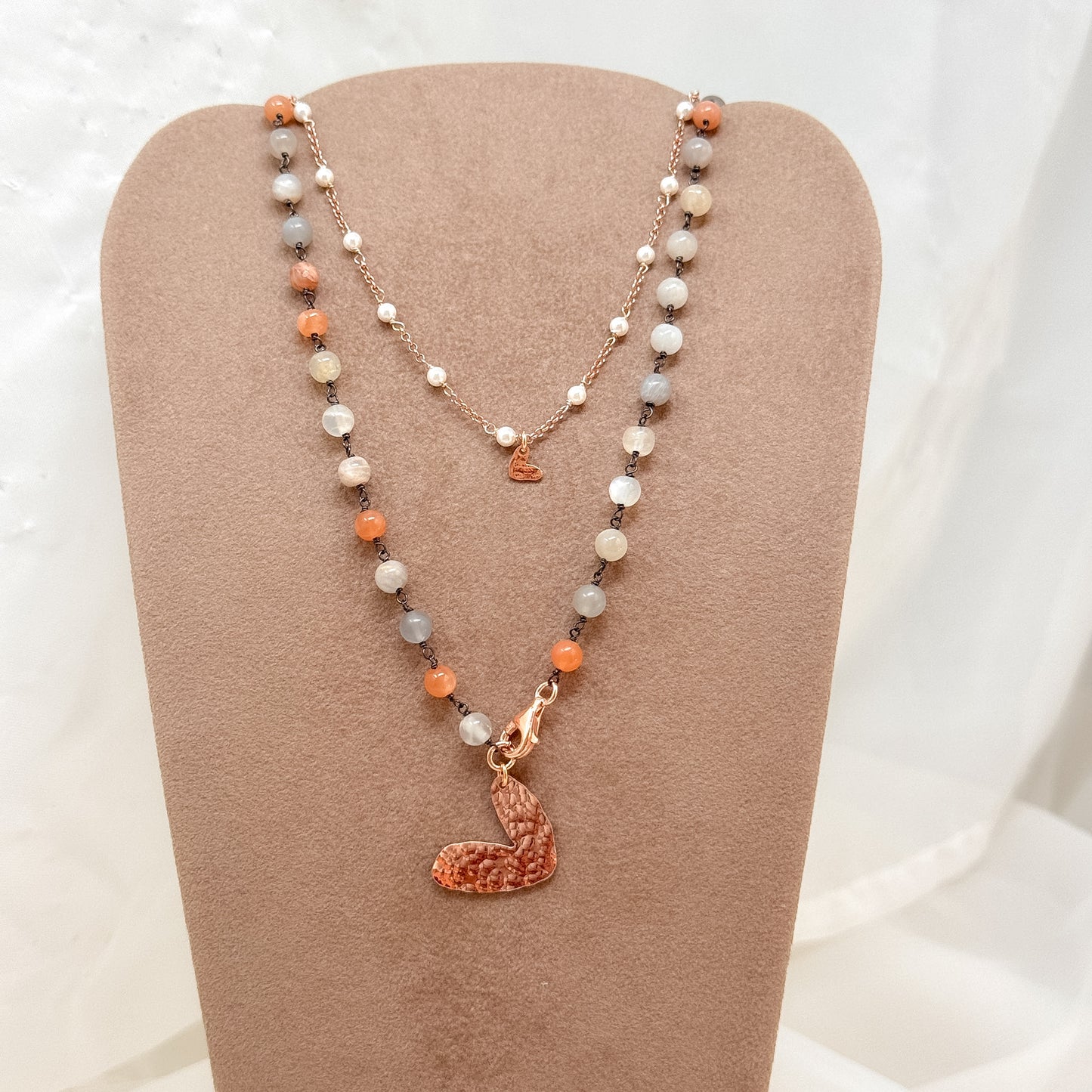 Collana magica lunga trasformabile cm 75 argento con pietra di luna e cuore bacio - Lumiere Bijoux