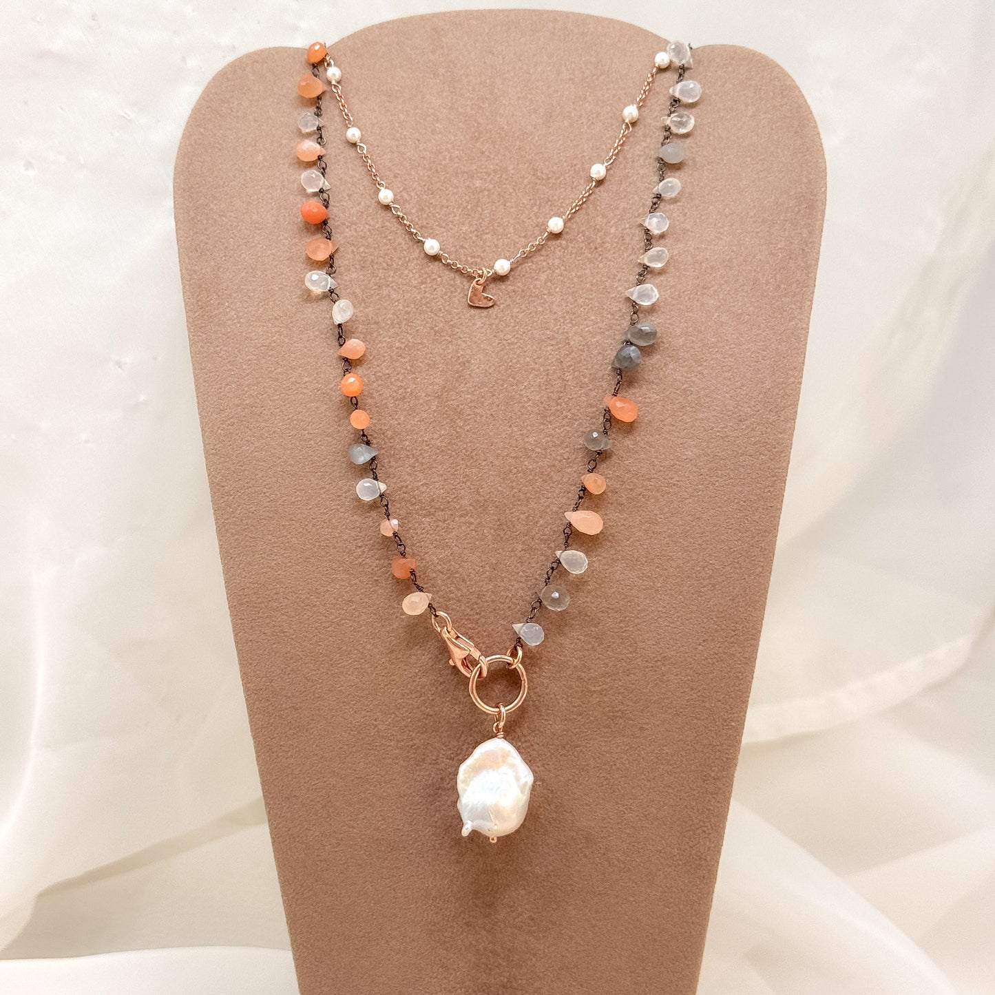 Collana magica lunga trasformabile cm 75 argento con pietra di luna e perla barocca - Lumiere Bijoux