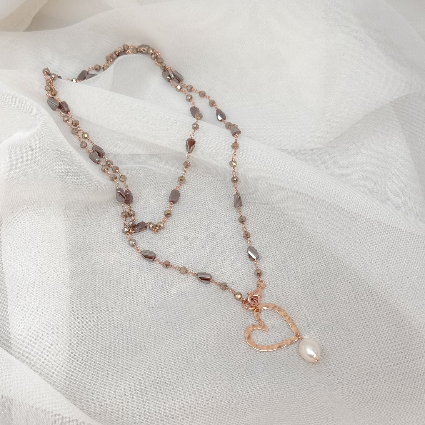 Collana magica lunga trasformabile cm 75 argento con cristalli e cuore di nini e quadrifolio - Lumiere Bijoux