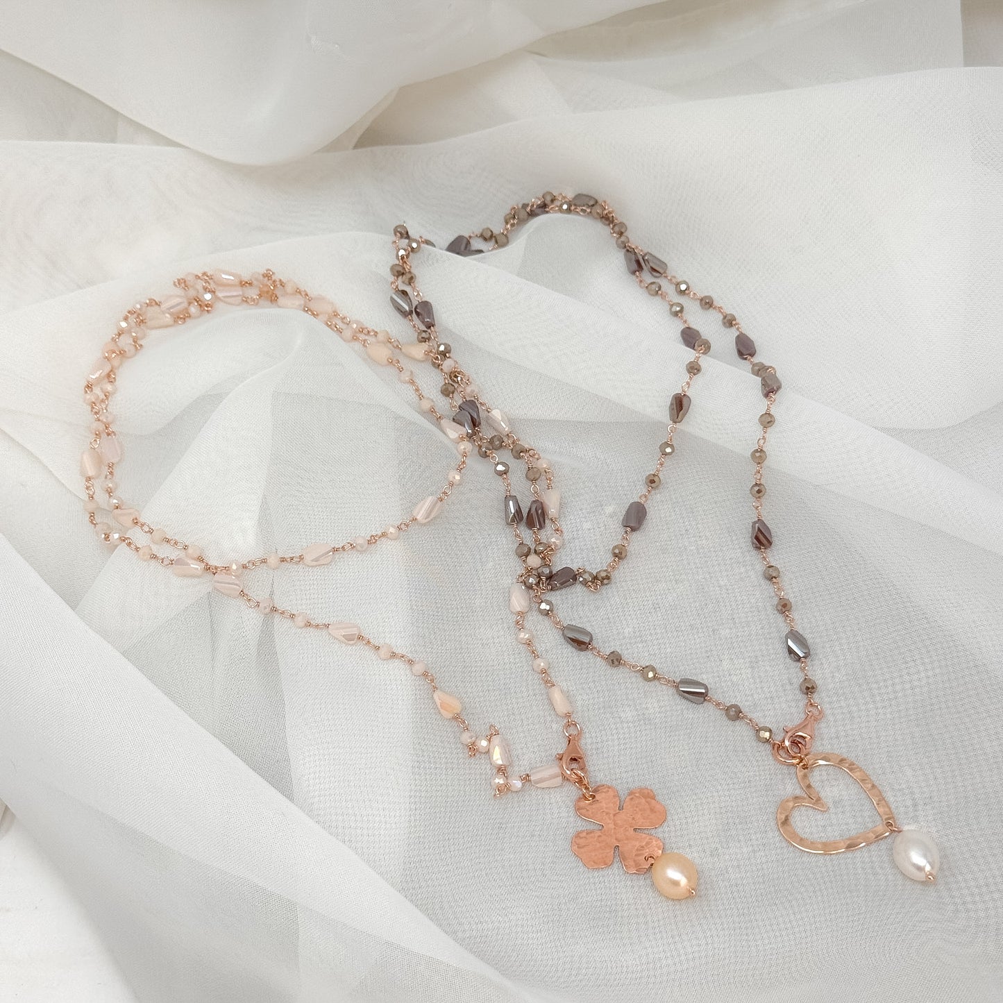 Collana magica lunga trasformabile cm 75 argento con cristalli e cuore di nini e quadrifolio - Lumiere Bijoux