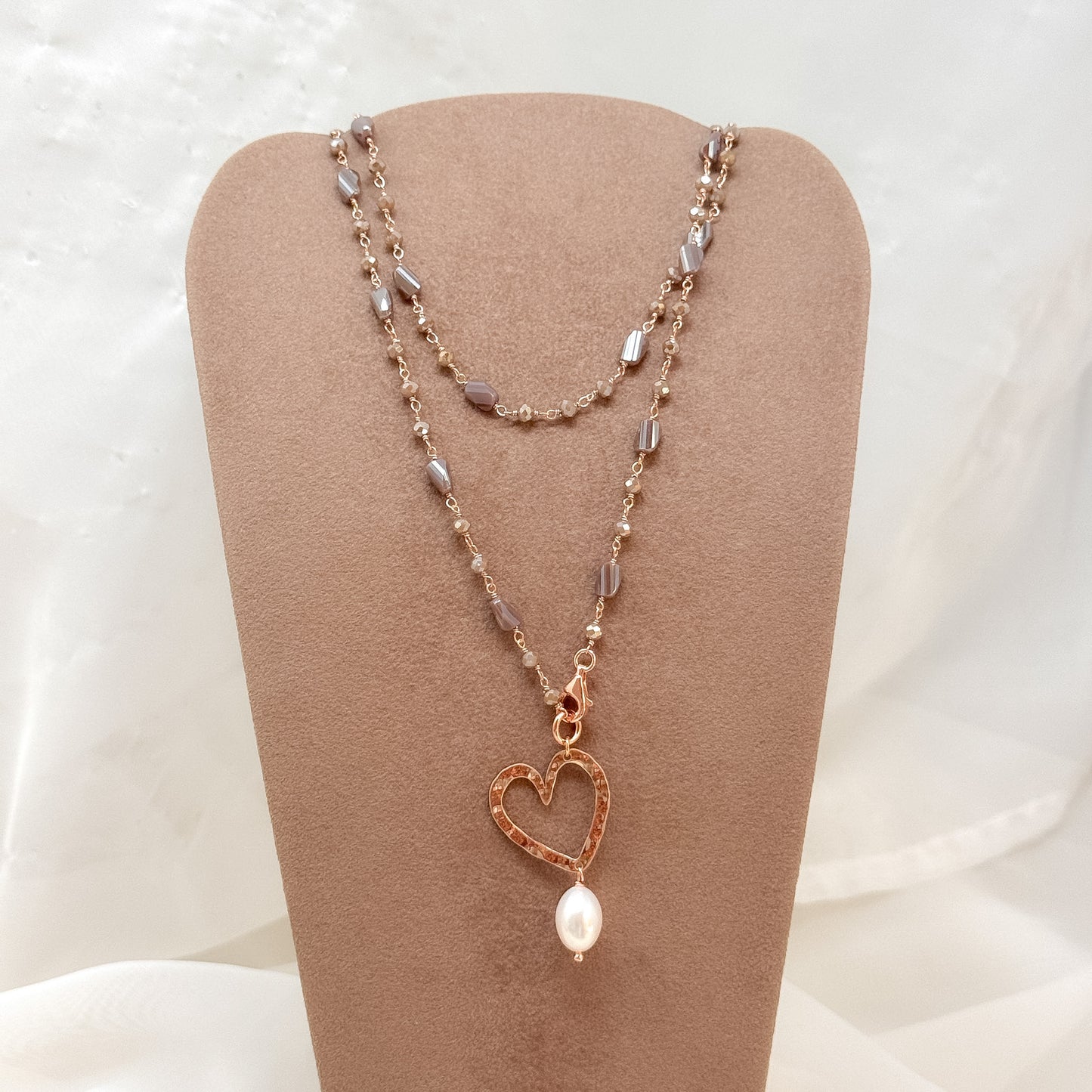 Collana magica lunga trasformabile cm 75 argento con cristalli e cuore di nini e quadrifolio - Lumiere Bijoux