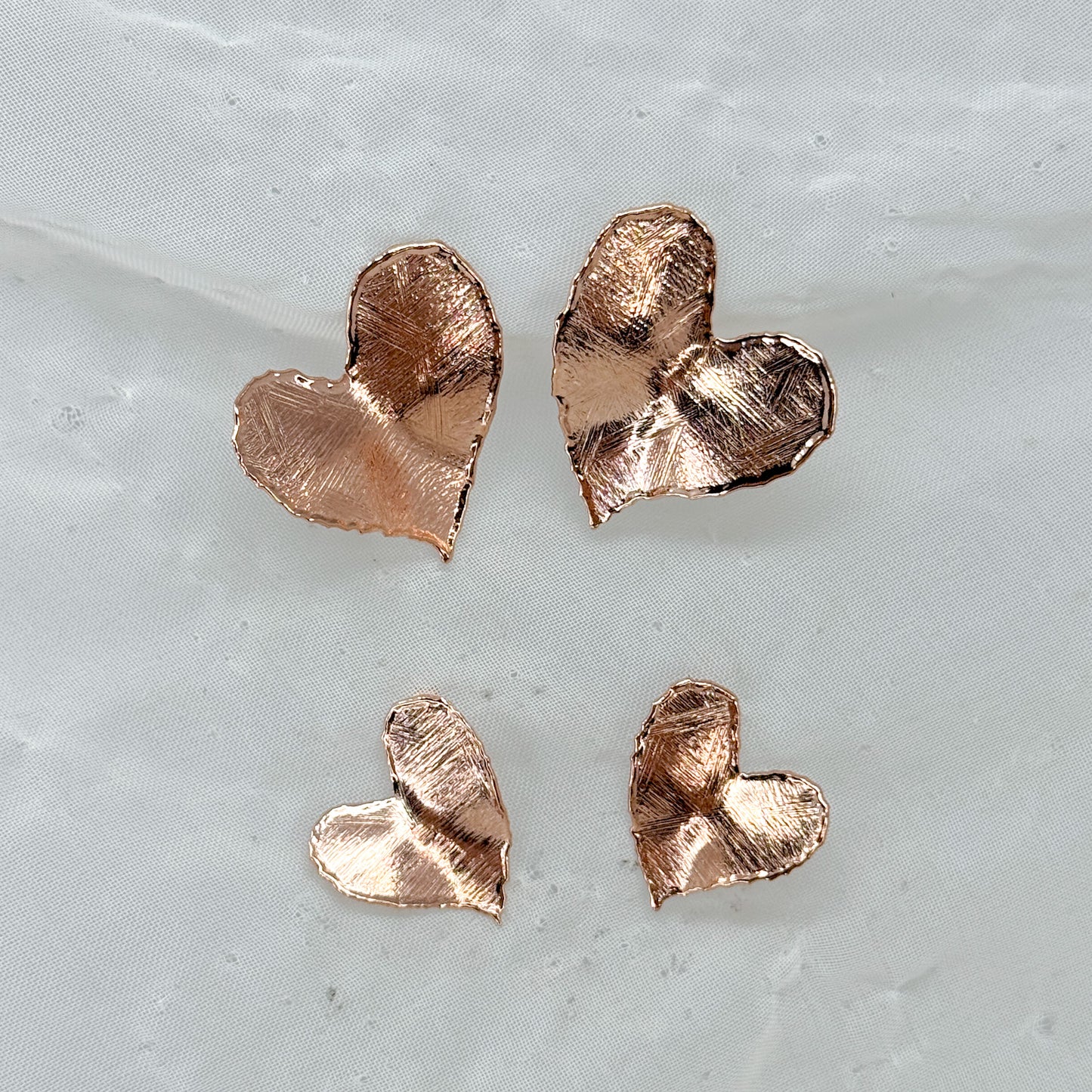 Coppia orecchini lobo cuore foglia satinato in argento rosé - Lumiere Bijoux