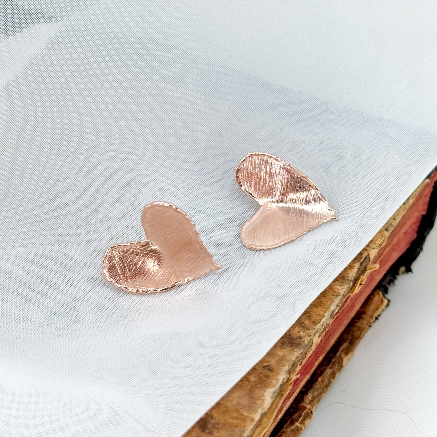 Coppia orecchini lobo cuore foglia satinato in argento rosé - Lumiere Bijoux