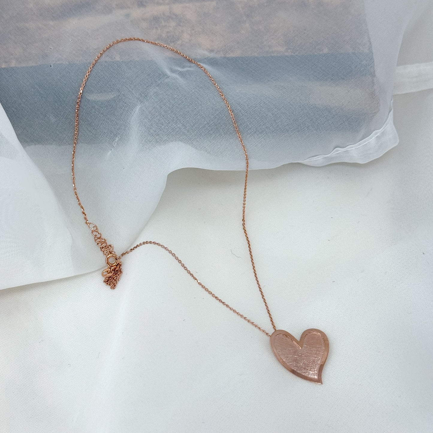 Collana catena forzatina con cuore satinato pendente in argento rosé - Lumiere Bijoux