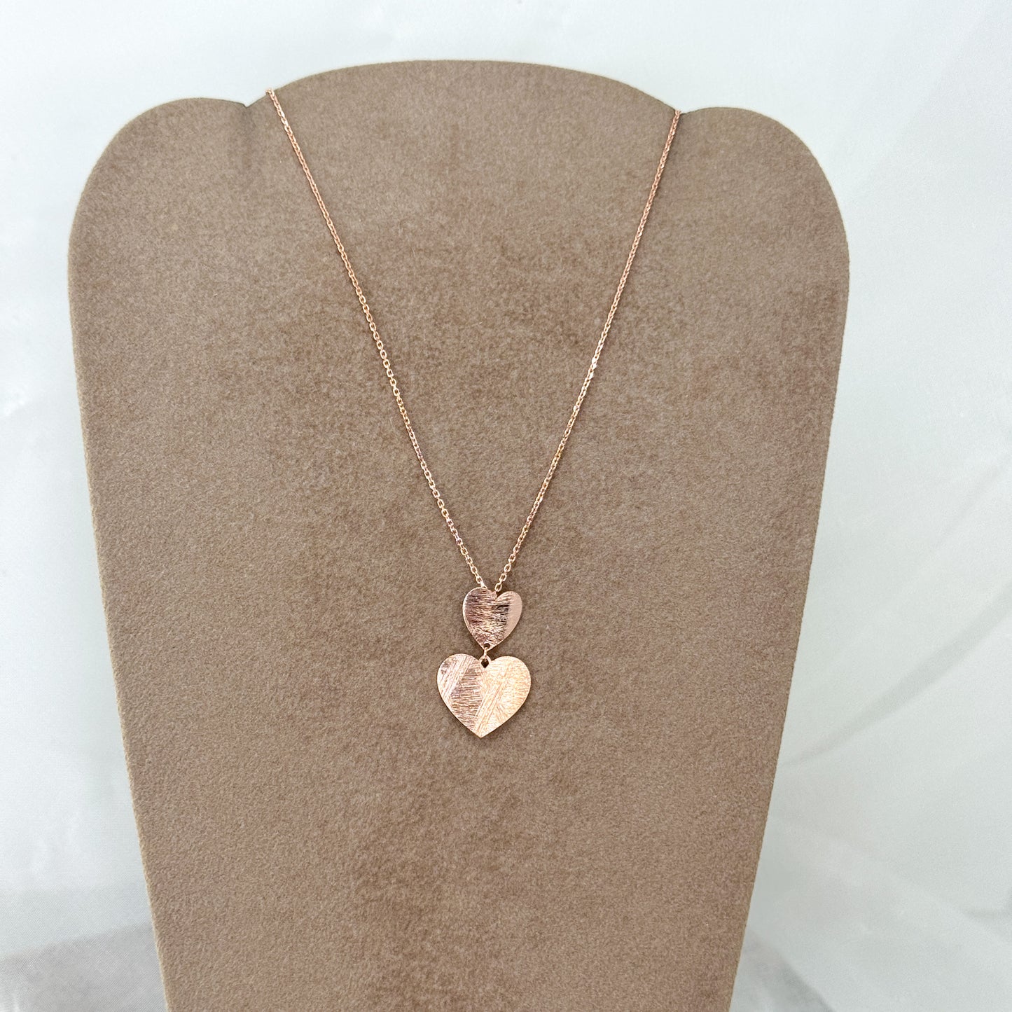 Collana catena forzatina cm 40 con doppio cuore satinato pendente - Lumiere Bijoux