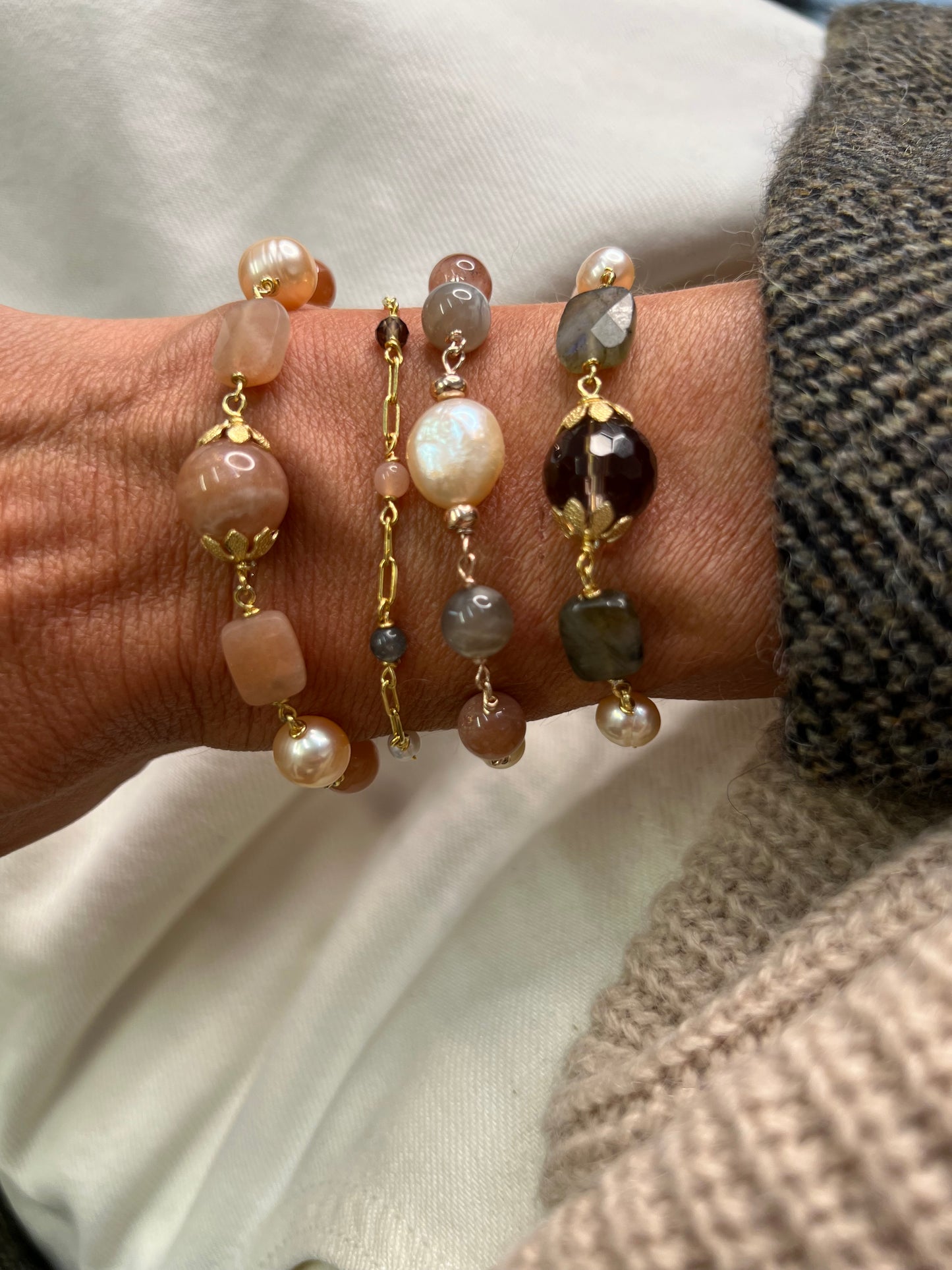 Bracciale con quarzo fumé o pietra di luna - Lumiere Bijoux