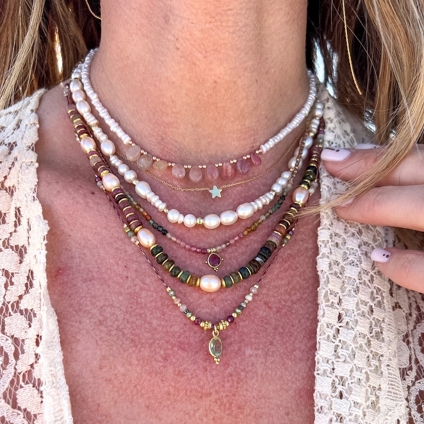 Collana Florina con tormalina pendente e con pietre Miyuki - Spiritual - Lumiere Bijoux