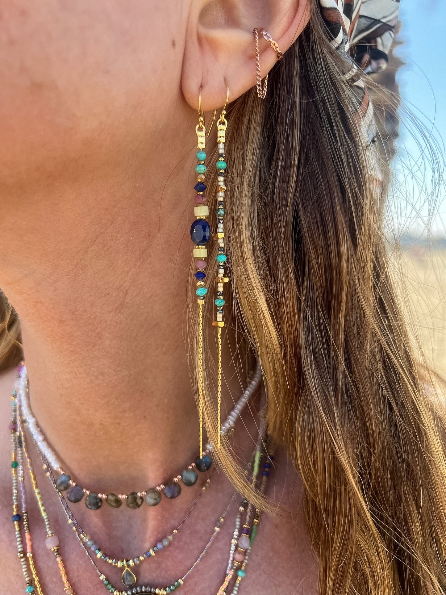 Coppia orecchini pendenti con pietra blu in argento 925 dorato - Lumiere Bijoux