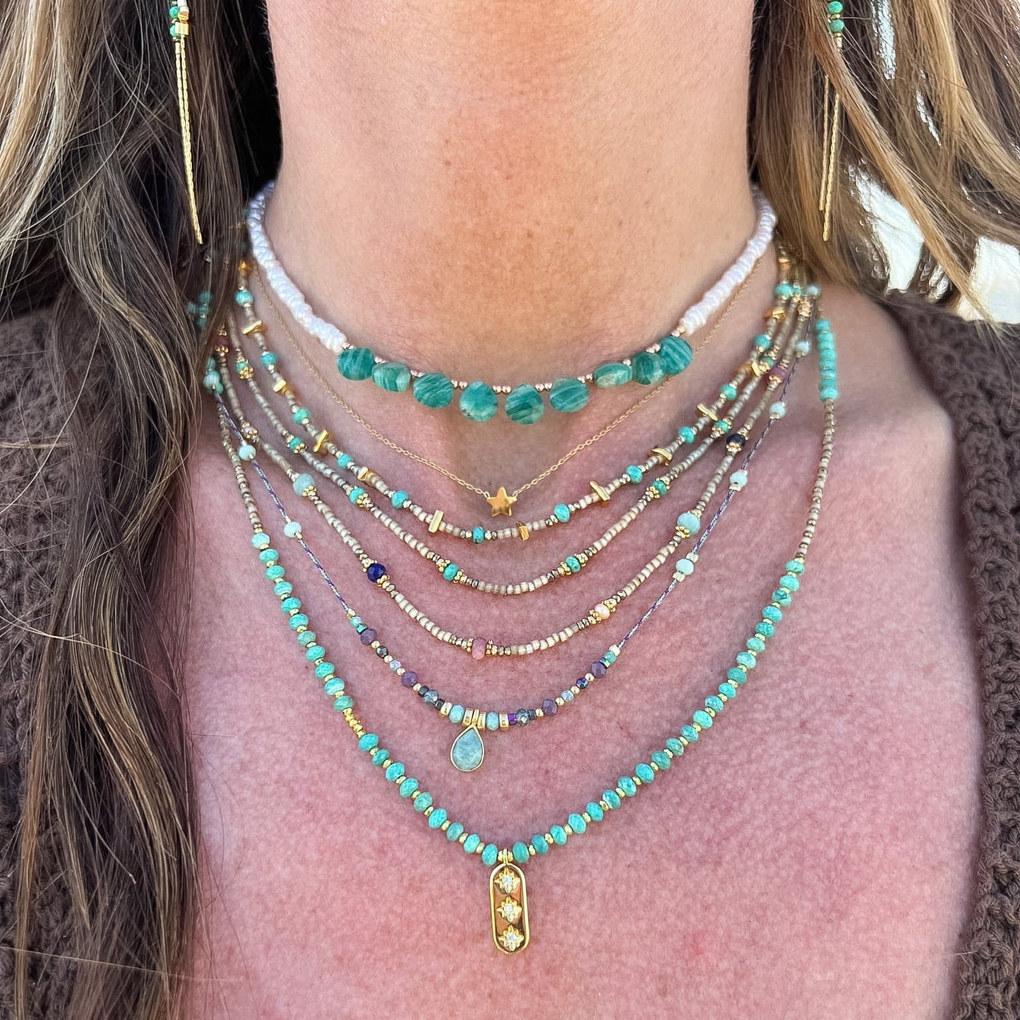 Collana Stelle zirconi con turchese e pietre Miyuki - Spiritual - Lumiere Bijoux