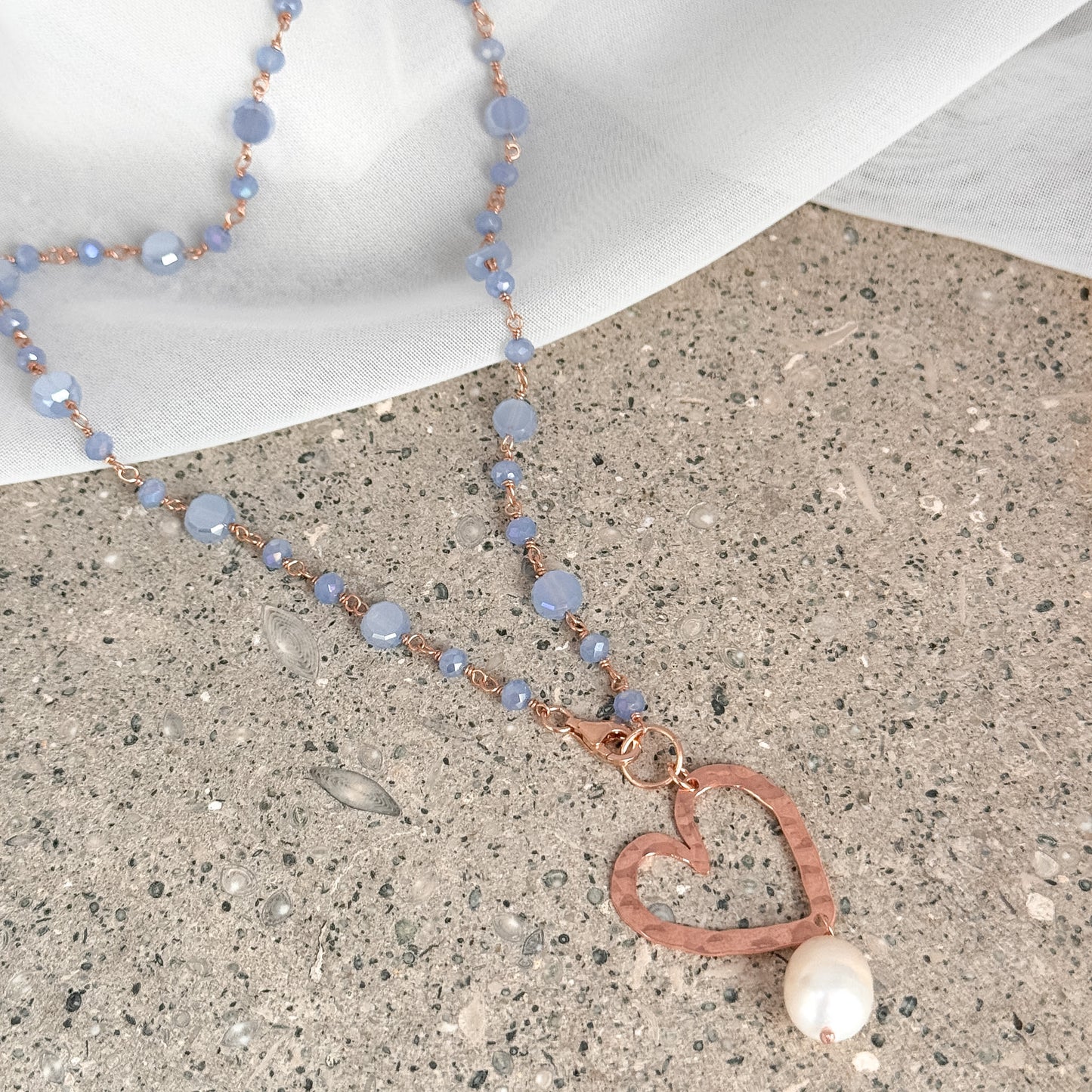 Collana lunga trasformabile cm 75 argento rosé soggetto battuto e perla naturale pendente - Lumiere Bijoux
