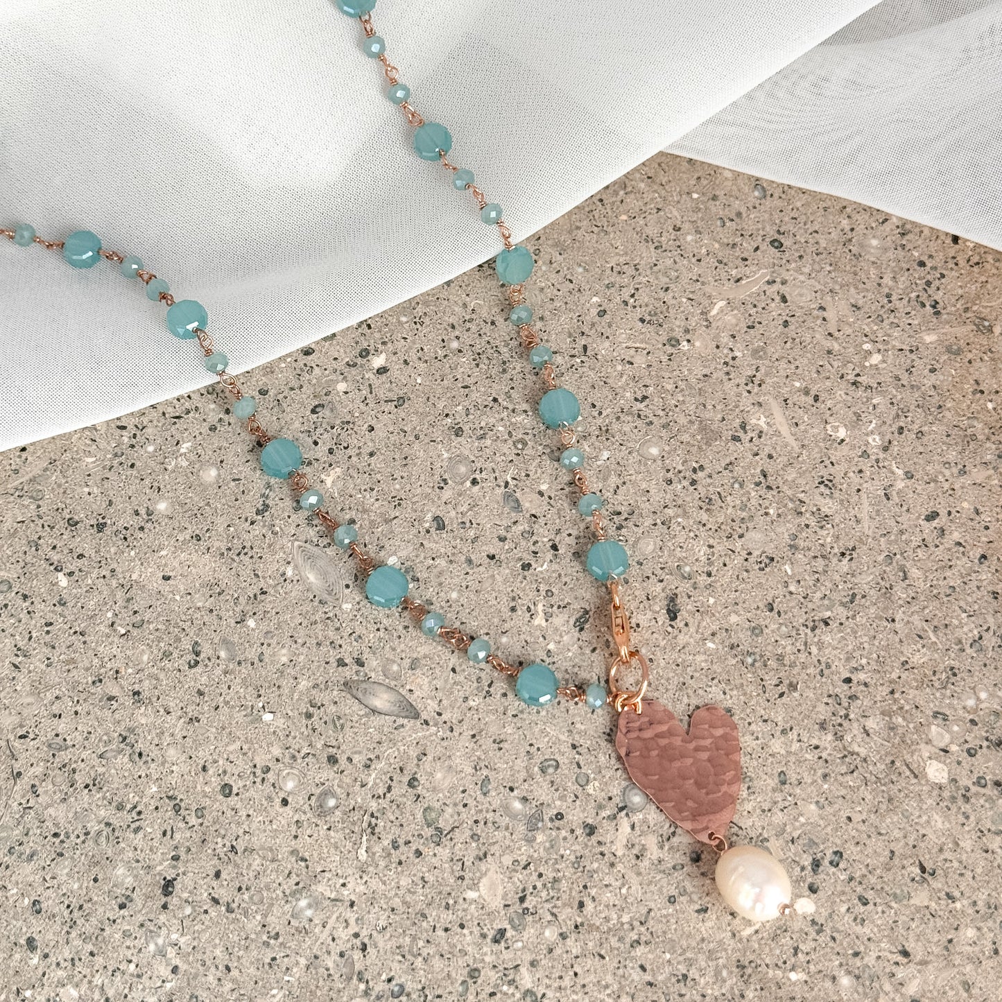 Collana lunga trasformabile cm 75 argento rosé soggetto battuto e perla naturale pendente - Lumiere Bijoux
