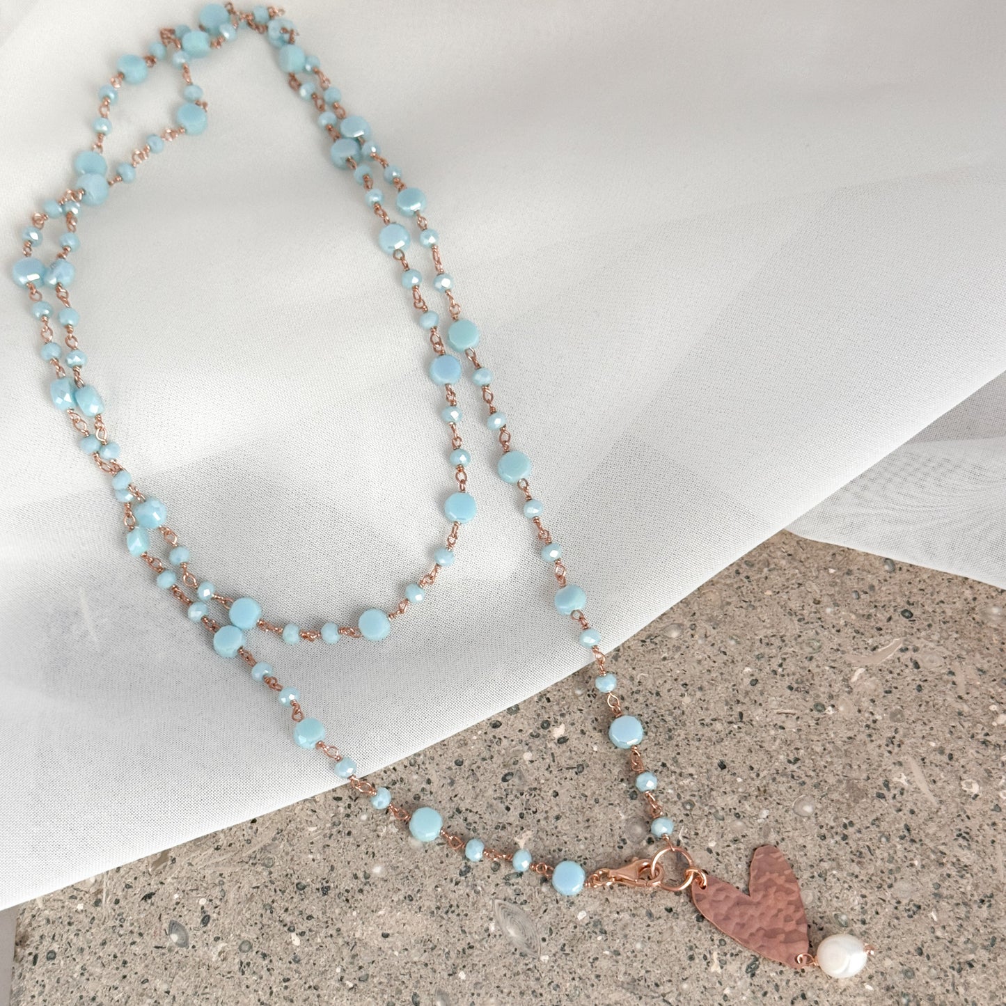 Collana lunga trasformabile cm 75 argento rosé soggetto battuto e perla naturale pendente - Lumiere Bijoux