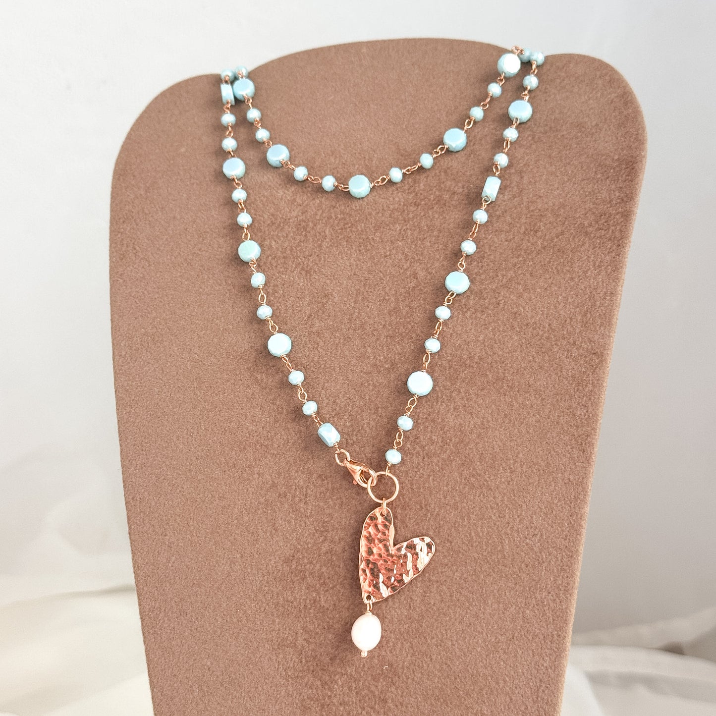 Collana lunga trasformabile cm 75 argento rosé soggetto battuto e perla naturale pendente - Lumiere Bijoux